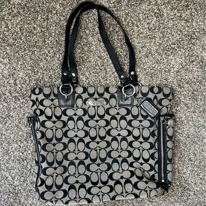 Coach Classic Timeless Signature Black and Gray Canvas & Leather Shopper Tote